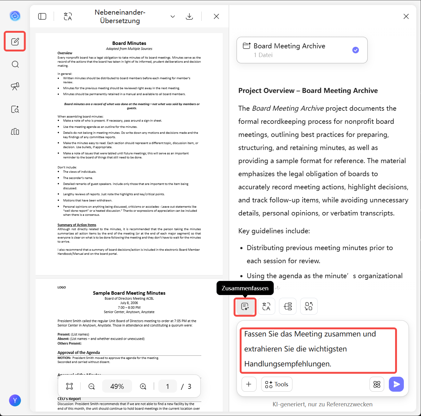 So nutzen Sie die UPDF AI Sitzungsprotokoll-Zusammenfassung