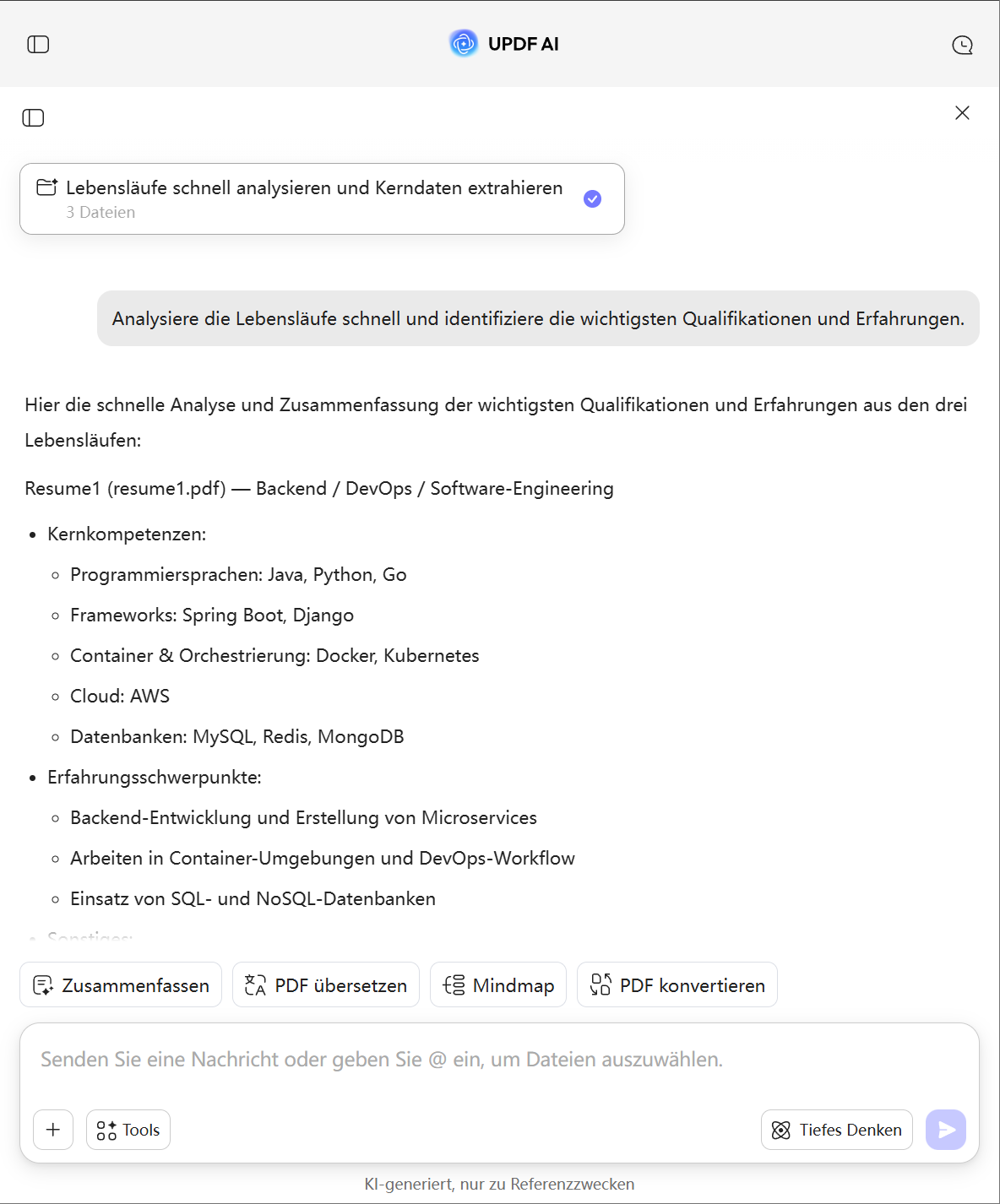 Wie man den KI-Lebenslauf-PDF-Reader nutzt