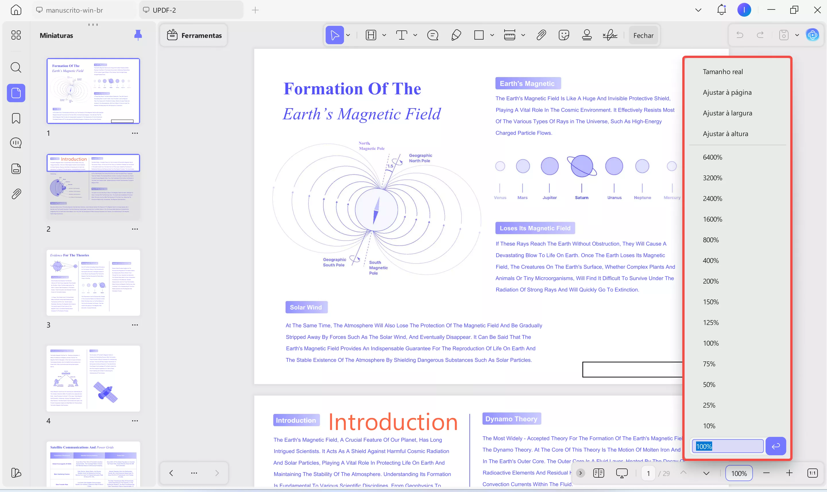 alterar o tamanho de exibição no updf
