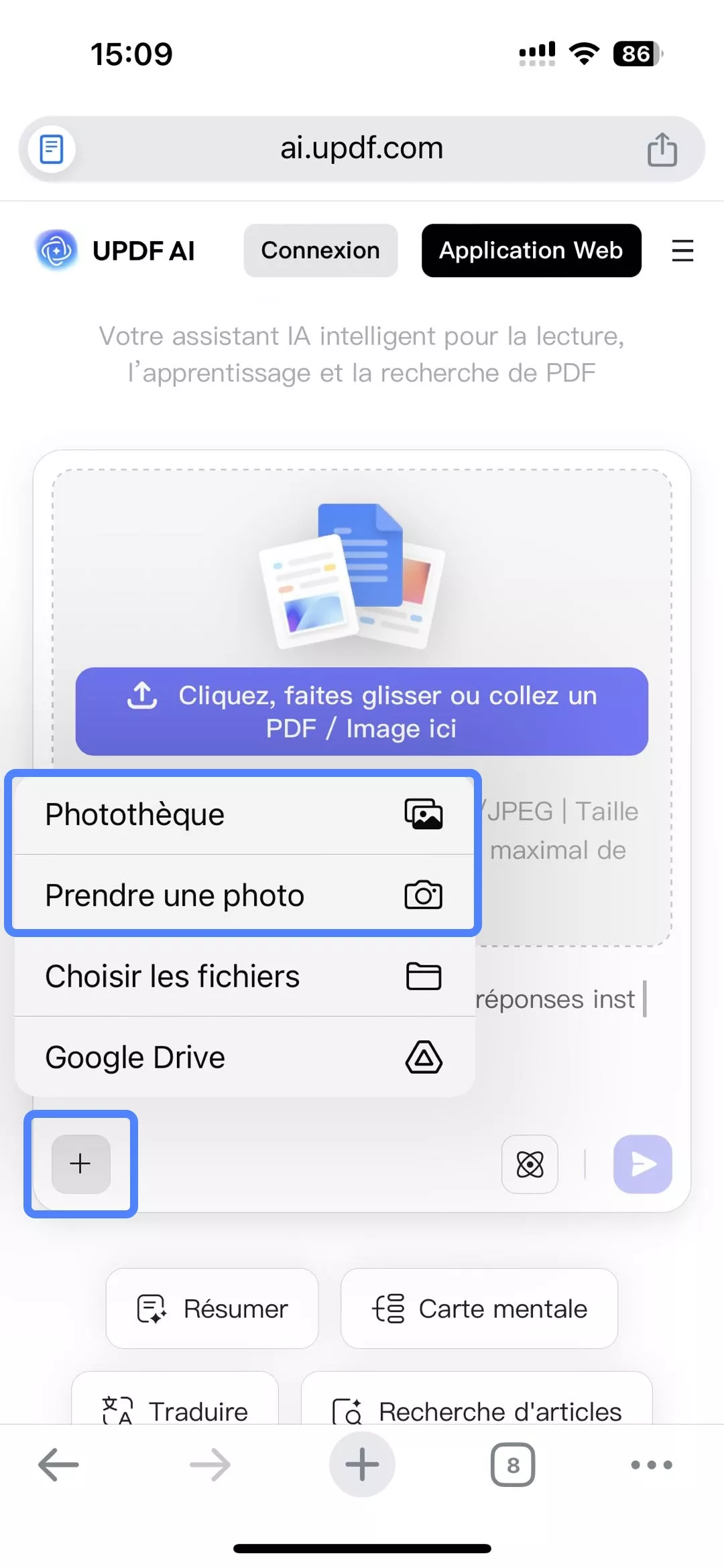 Appuyez sur l'icône image updf ai en ligne