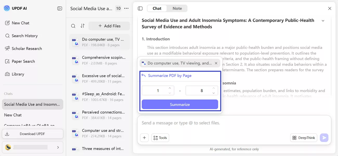 summarize literature on updf