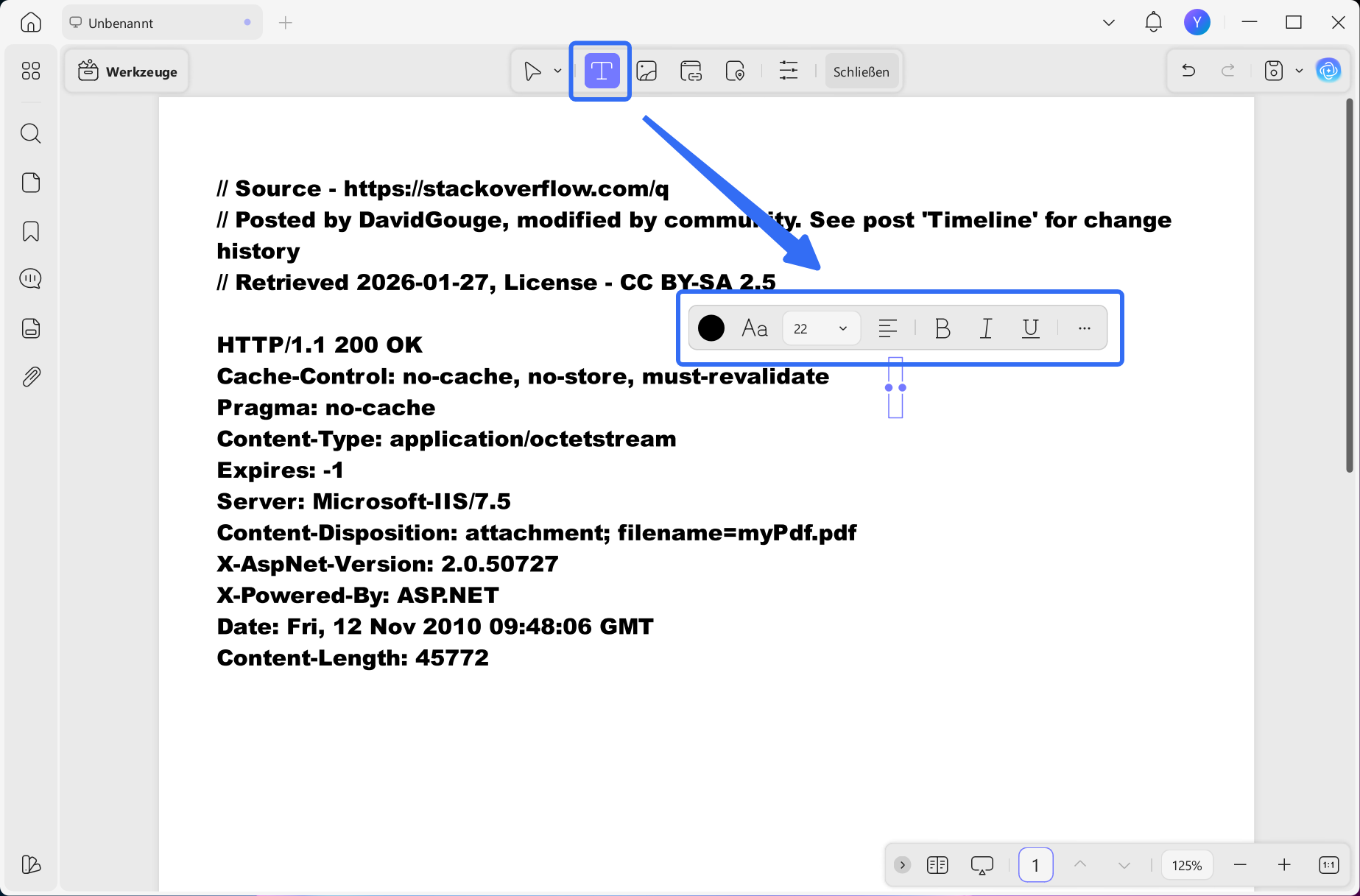 aspx zu pdf Text bearbeiten