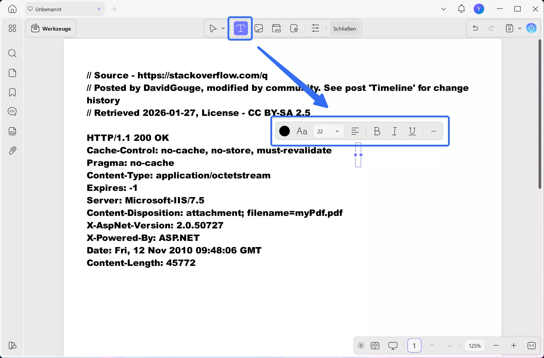 aspx zu pdf Text bearbeiten
