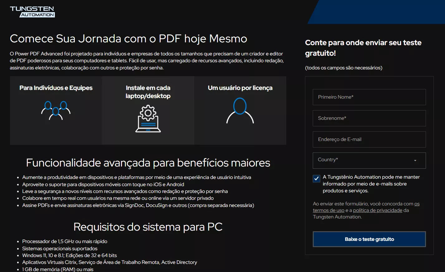 preencher formulário para testar o nuance pdf editor