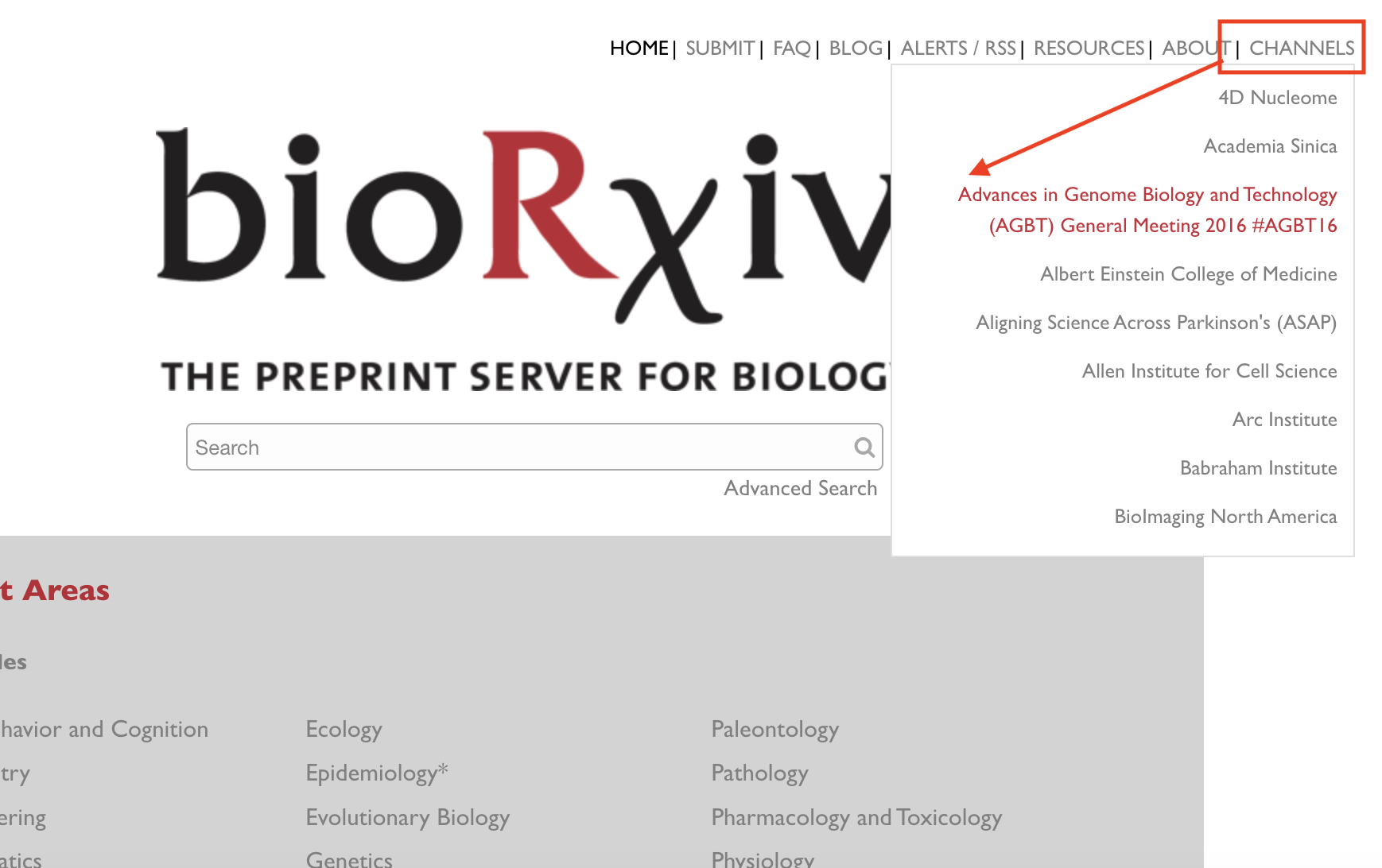 biorxiv 채널 섹션