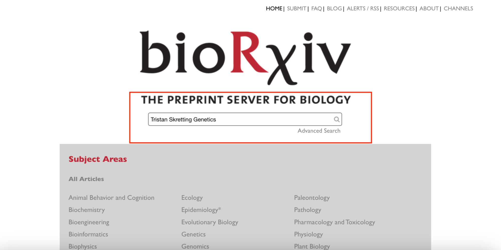 biorxiv 검색창