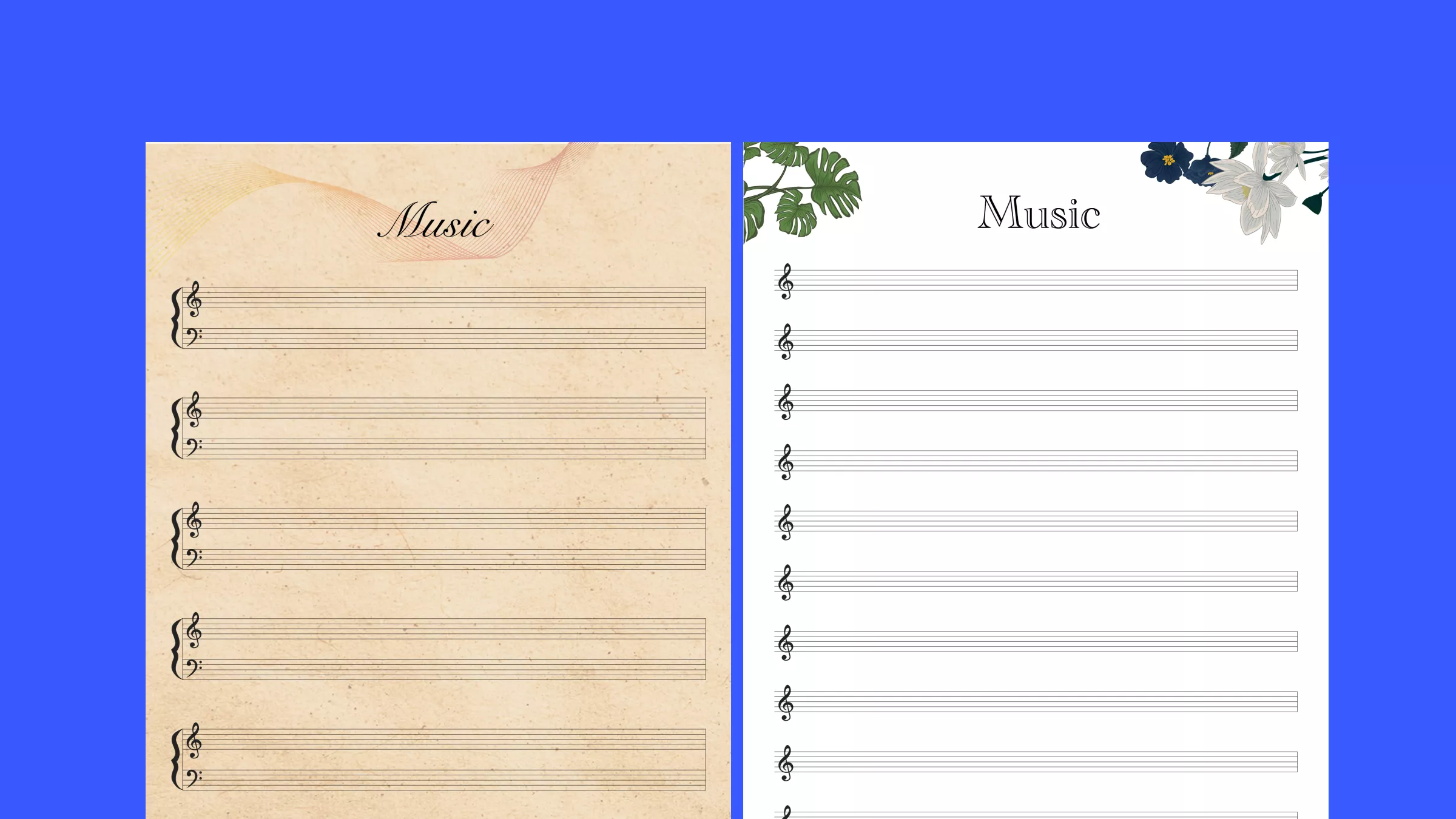 음악 작곡을 위한 빈 오선지 PDF 템플릿 2종