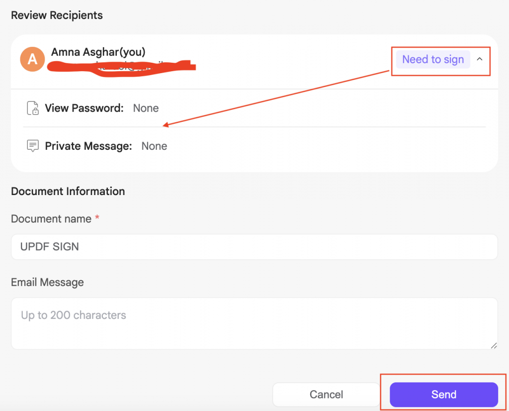 choose the “Need to Sign” option
