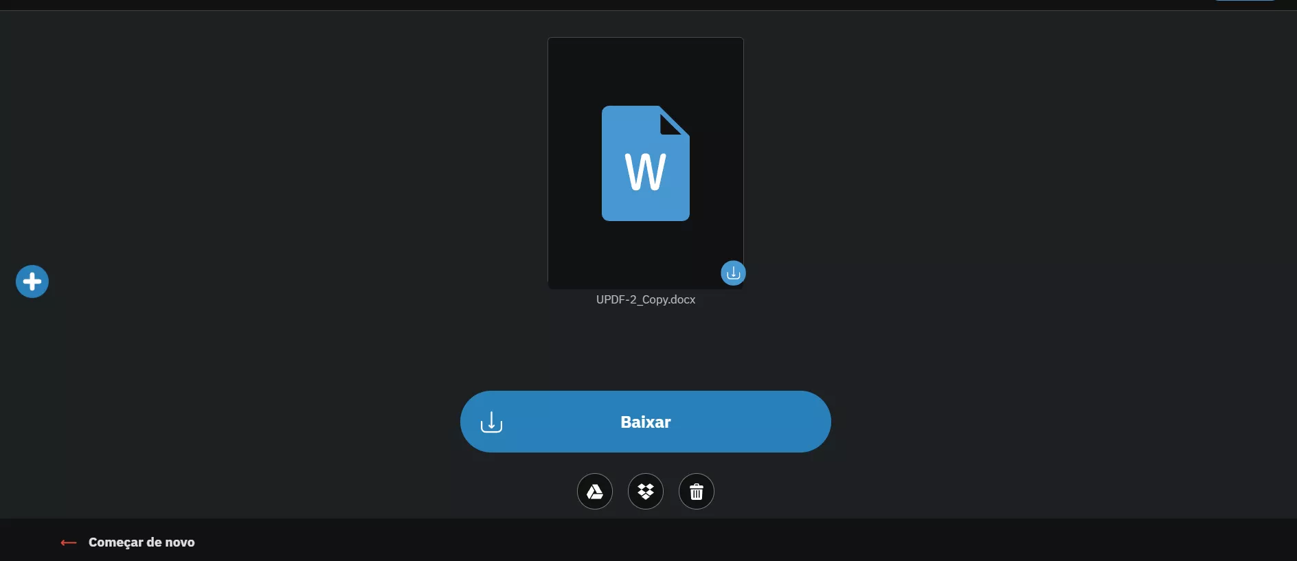 clique em baixar após a conversão para salvar o arquivo de texto
