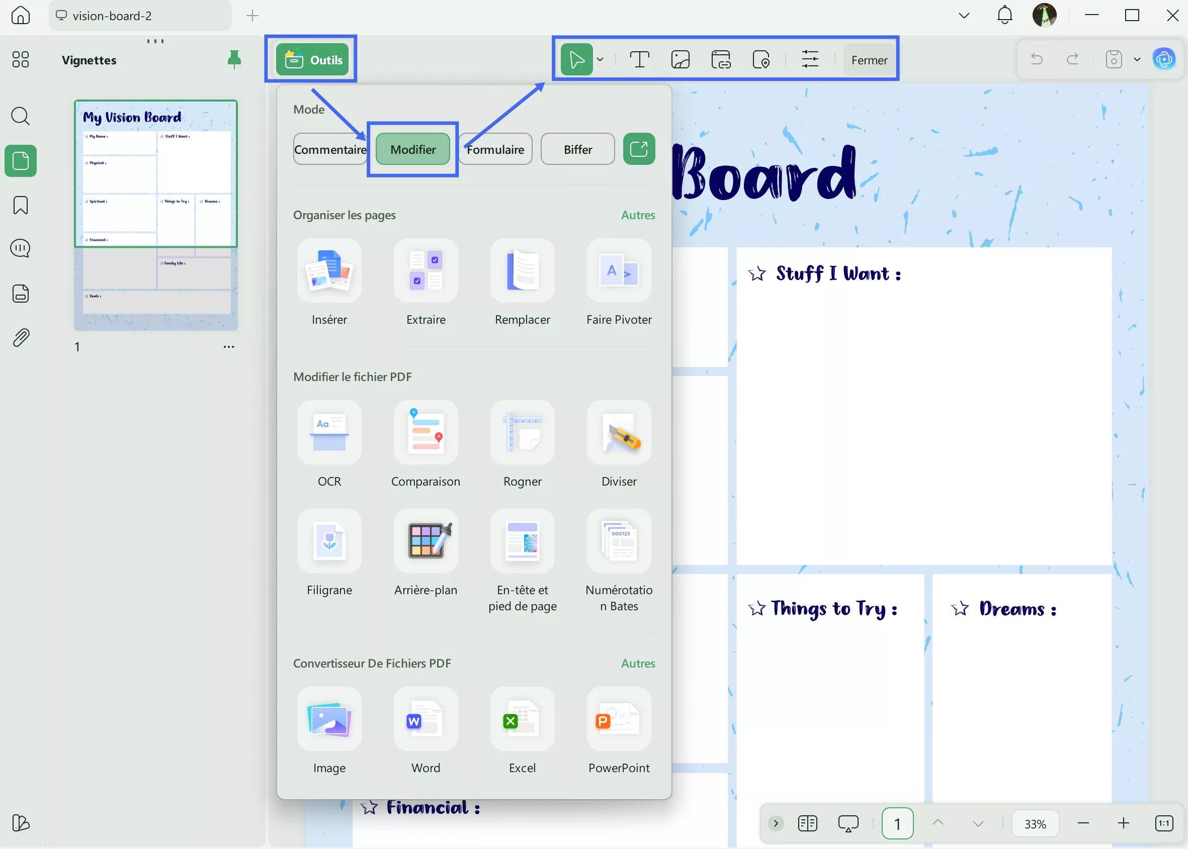 Modèle de tableau de visualisation à modifier