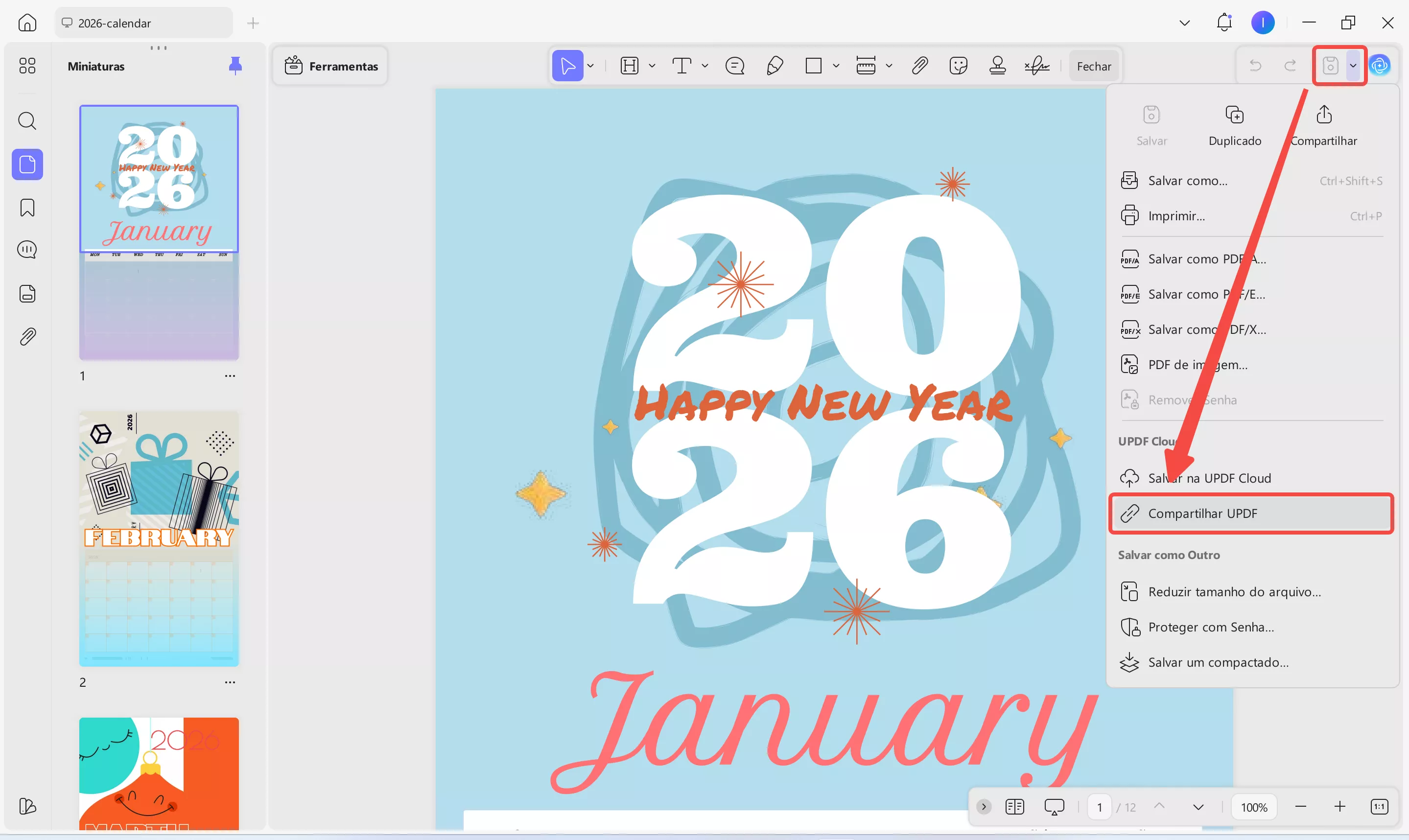 compartilhe o cartão de desejos de feliz ano novo