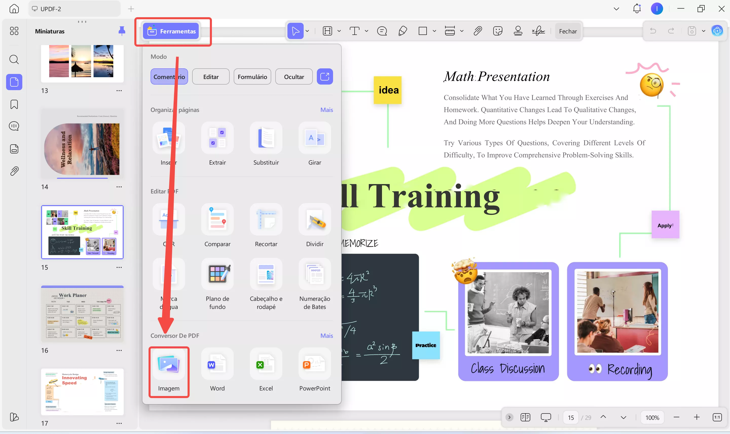 exportar pdf em árabe para imagem usando o updf no windows