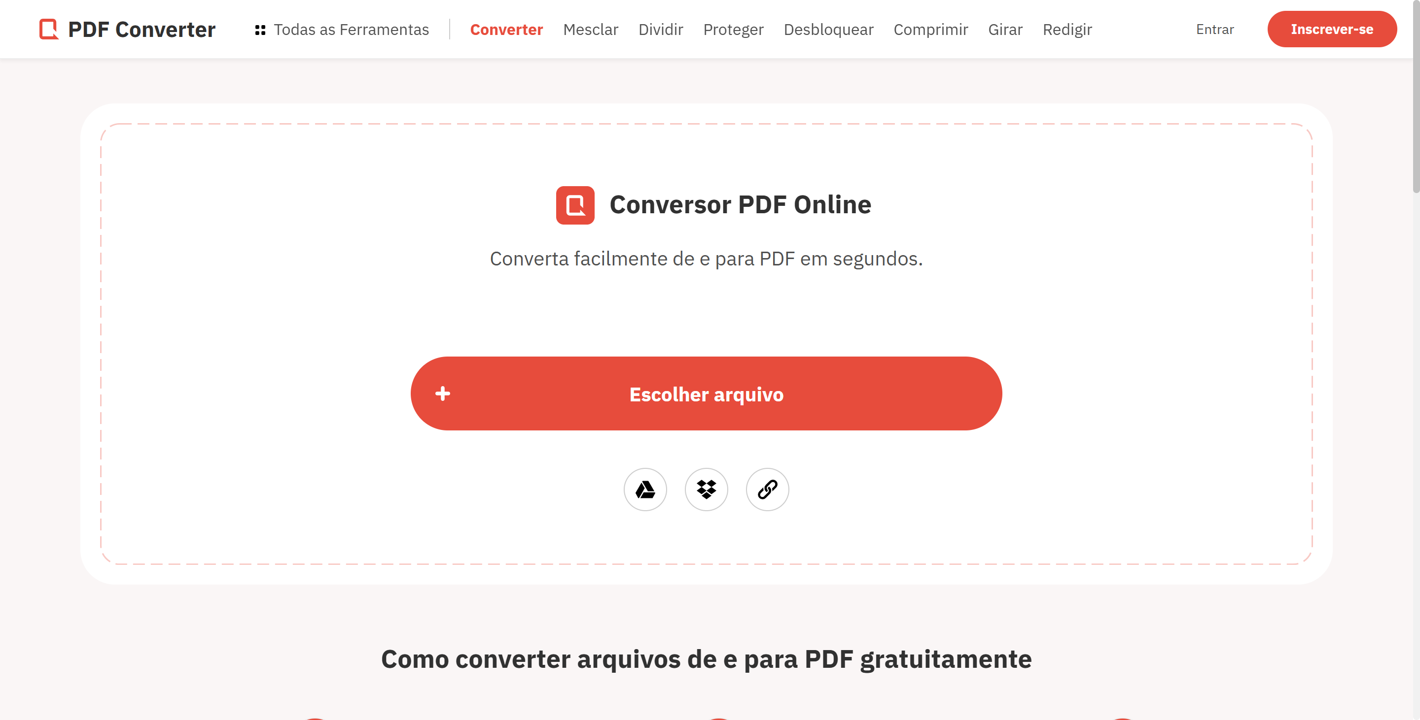 clique em “escolher arquivo” no pdfconverter