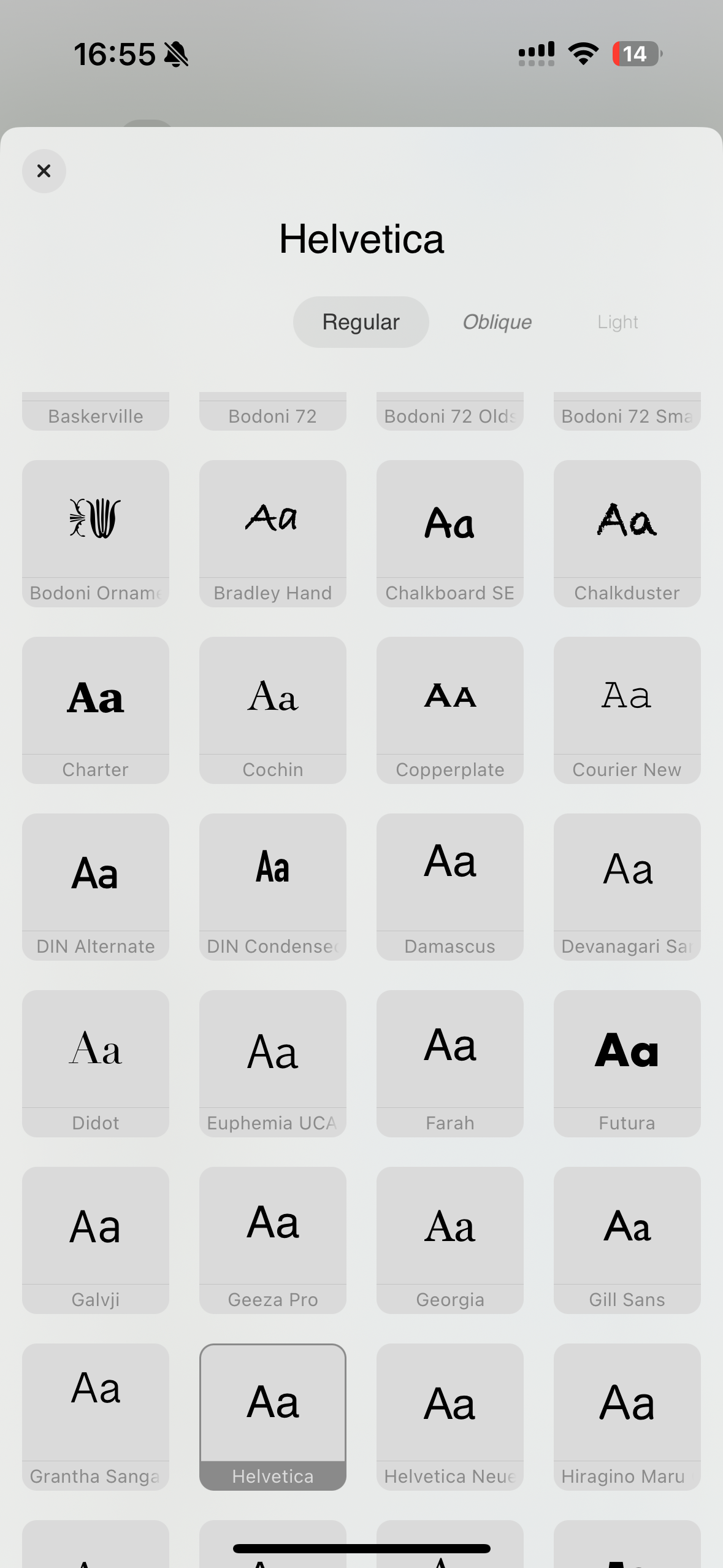 die Schriftart und die Zahl für die Schriftgröße