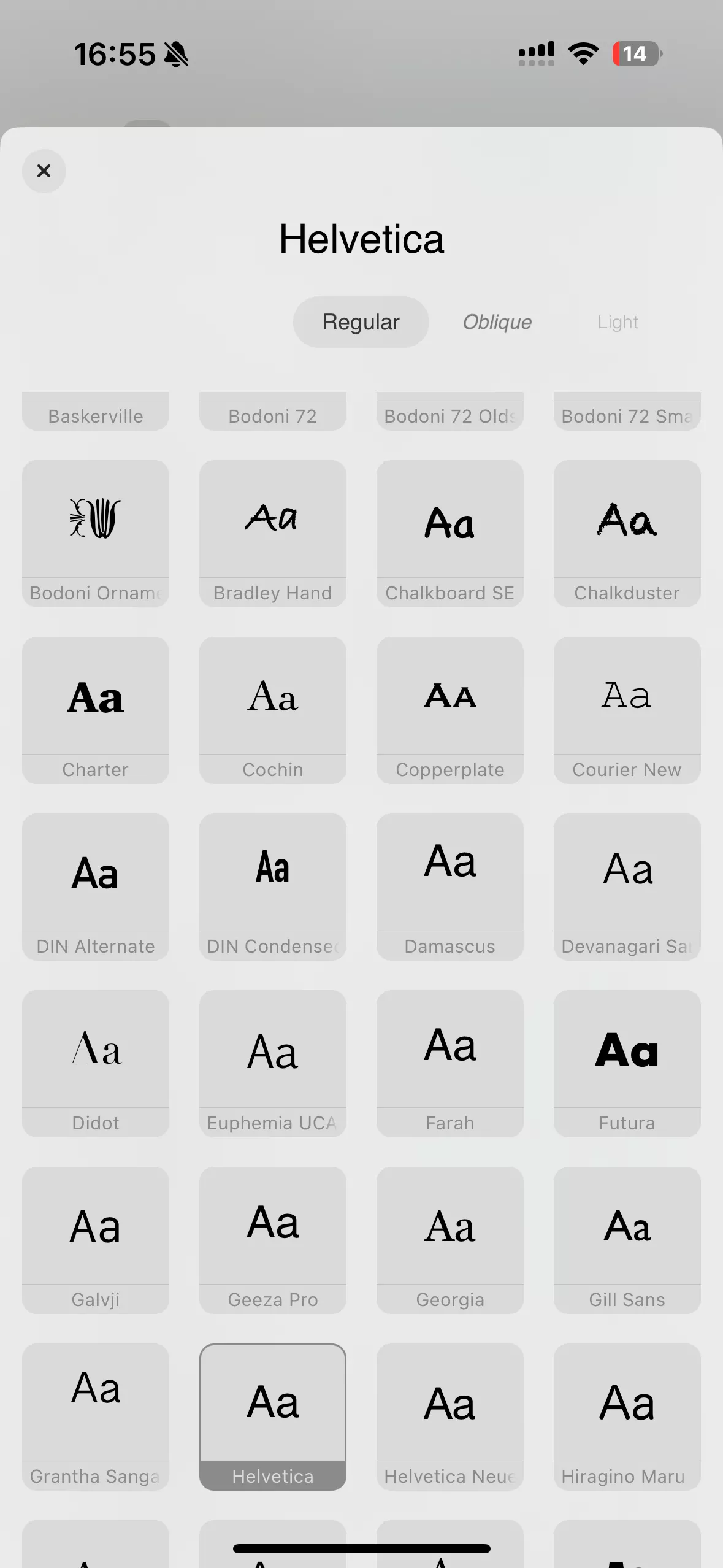 die Schriftart und die Zahl für die Schriftgröße