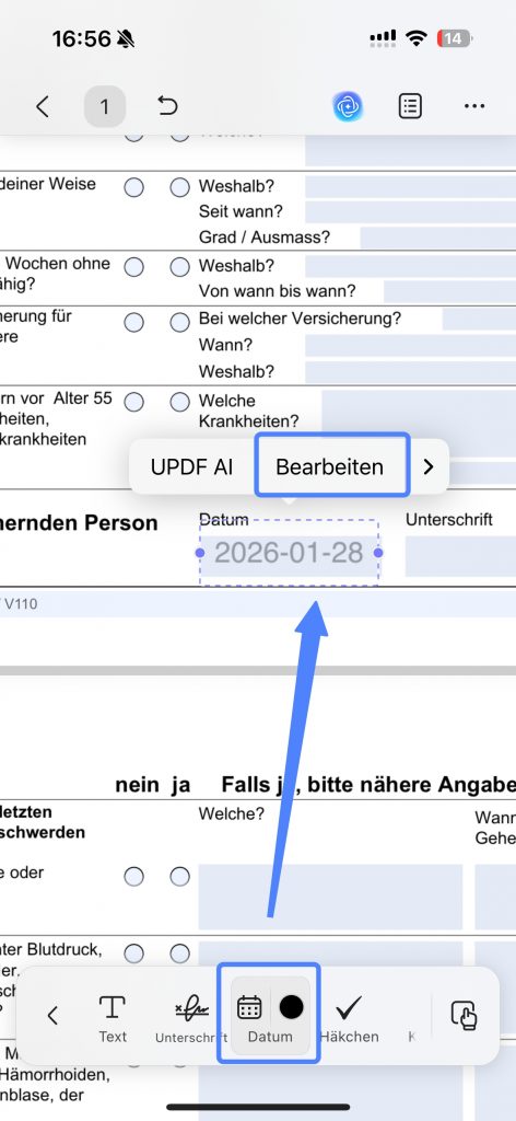 Füge ein Datum in ein Formularfeld ein