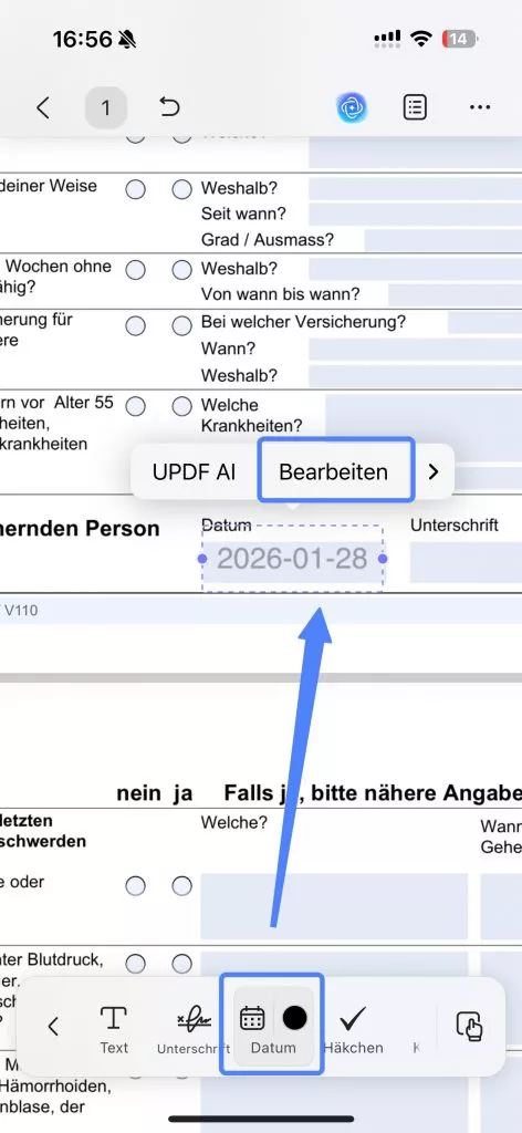 Füge ein Datum in ein Formularfeld ein