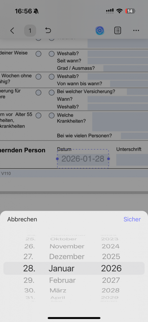 Füge ein Datum in ein Formularfeld ein