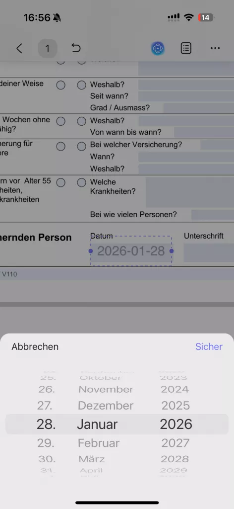 Füge ein Datum in ein Formularfeld ein
