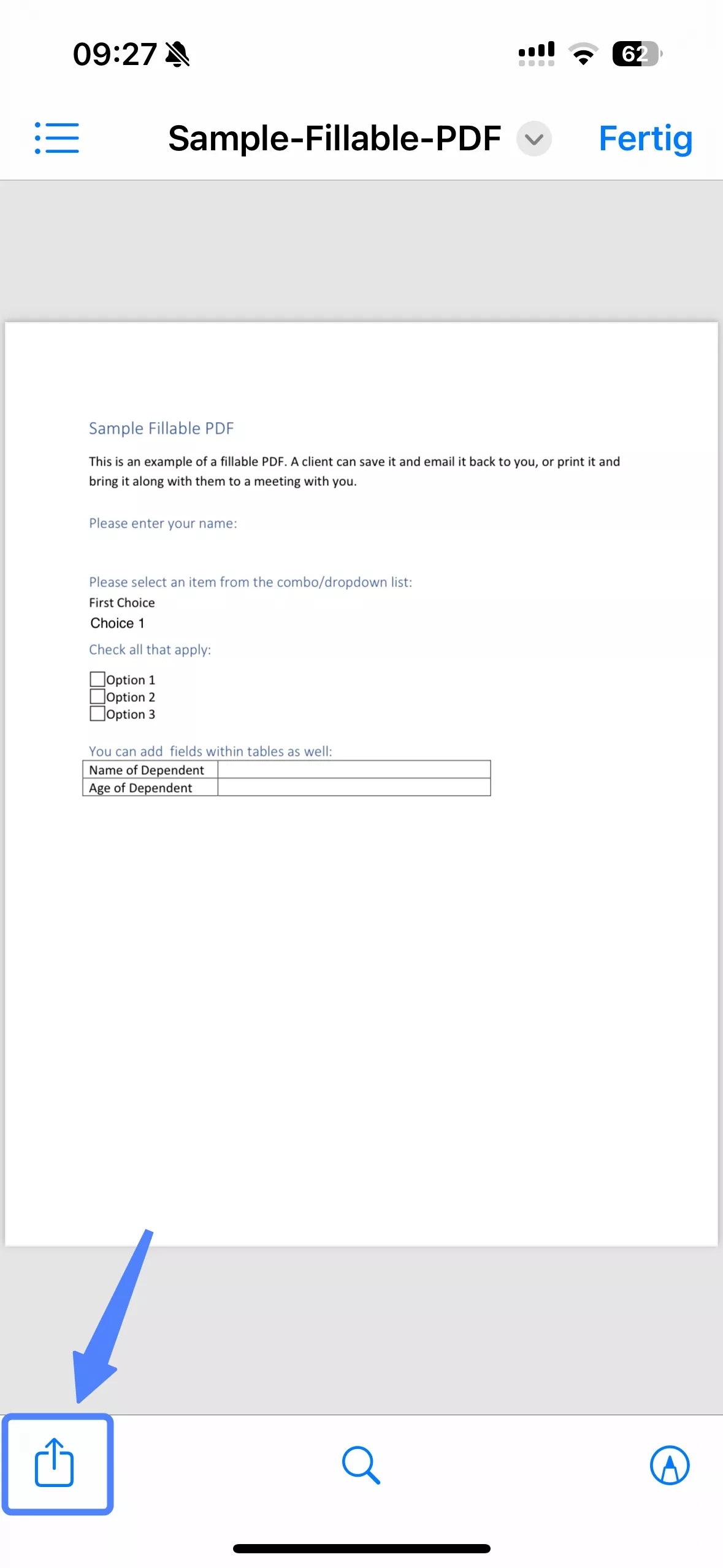 PDF-Formular in updf über das Systemfreigabemenü öffnen