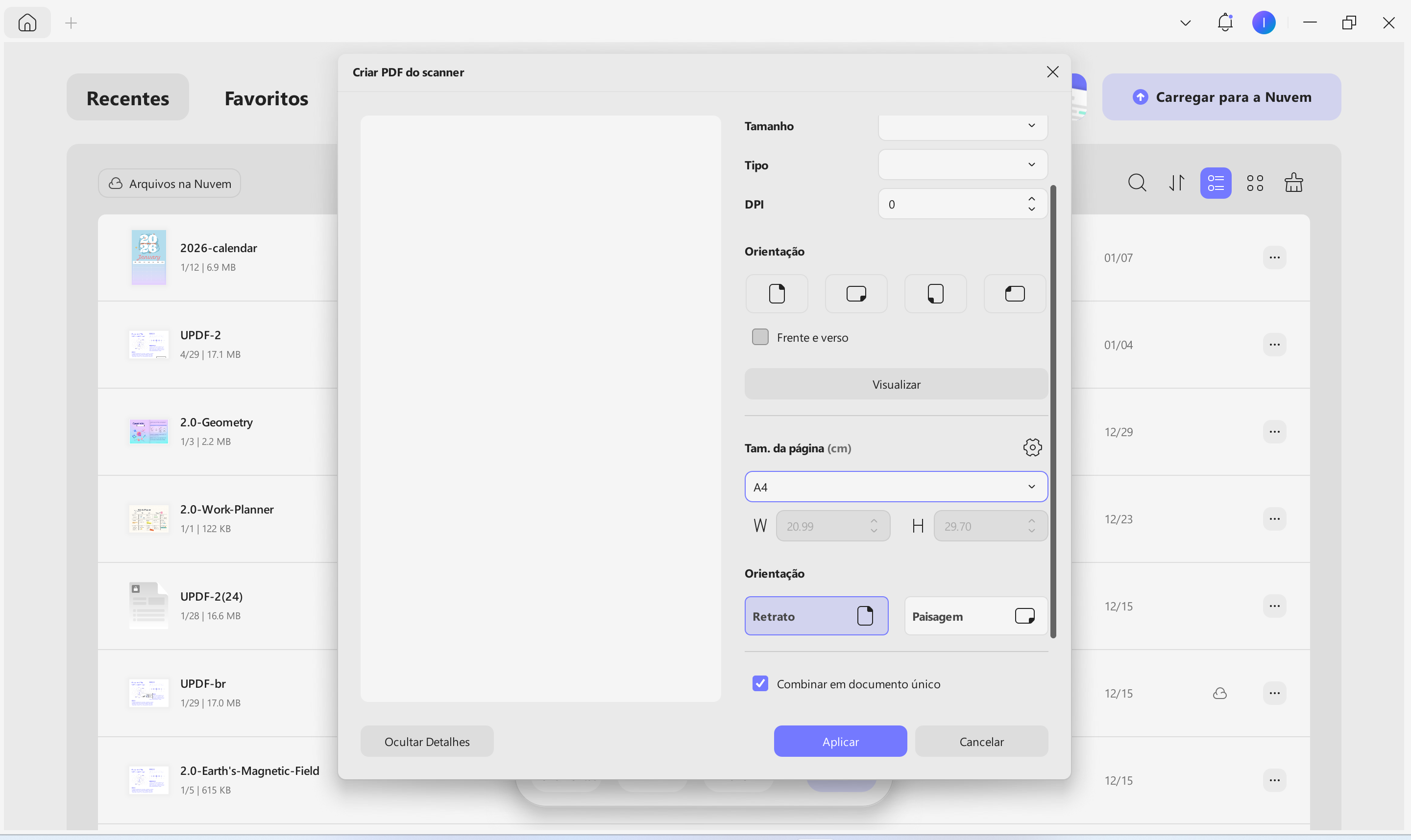 ajustar configurações para criar pdf de papel digitalizado
