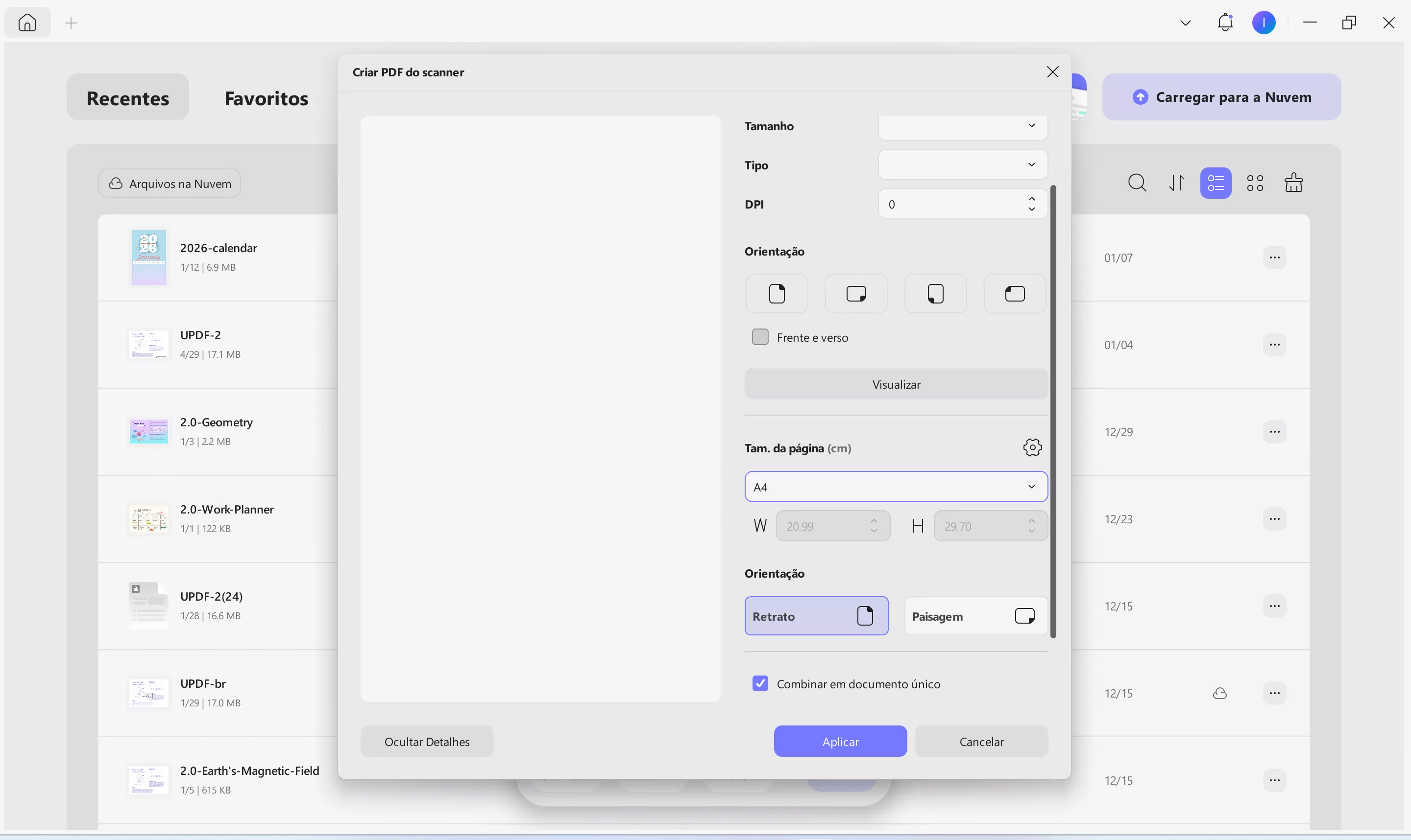 ajustar configurações para criar pdf de papel digitalizado