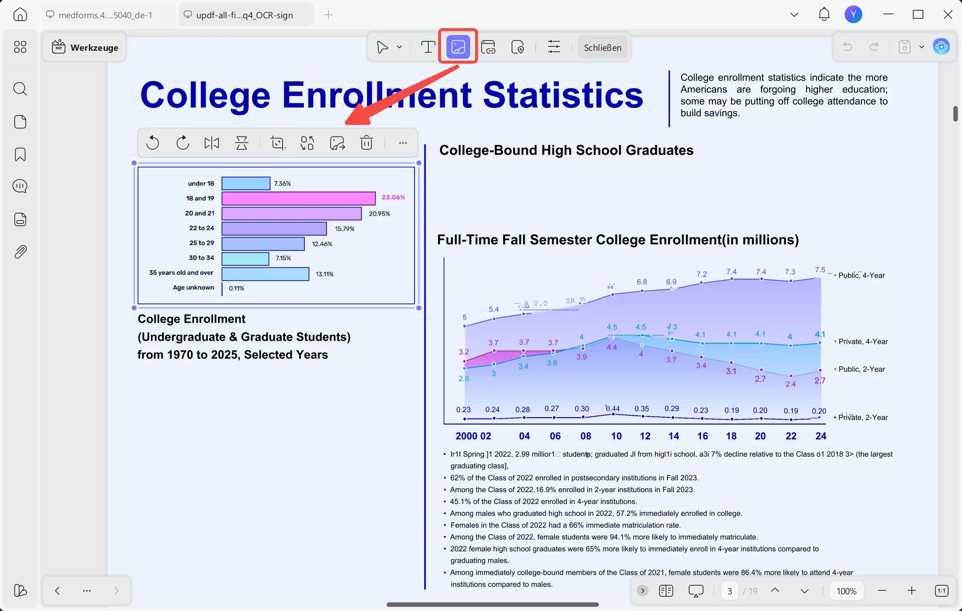 Schnittmarken in InDesign auswählen, „bearbeiten“ wählen und mit UPDF auf das Bild klicken.