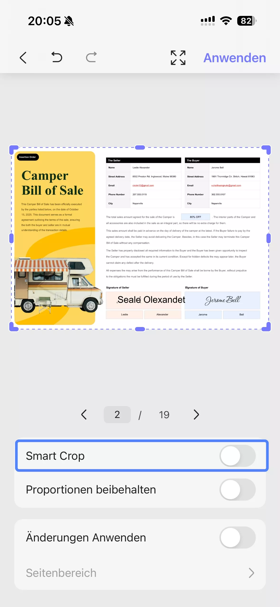 Option „Smart Crop“ iOS updf