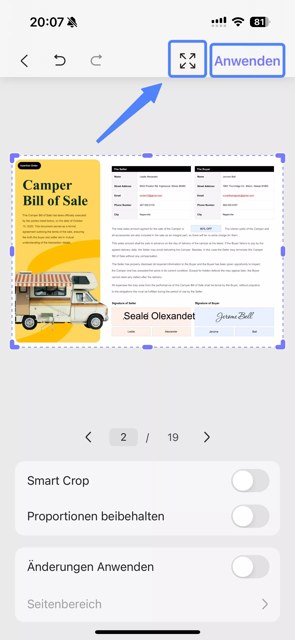 Wählen das Symbol „Wiederherstellen“ und tippen auf „Anwenden“