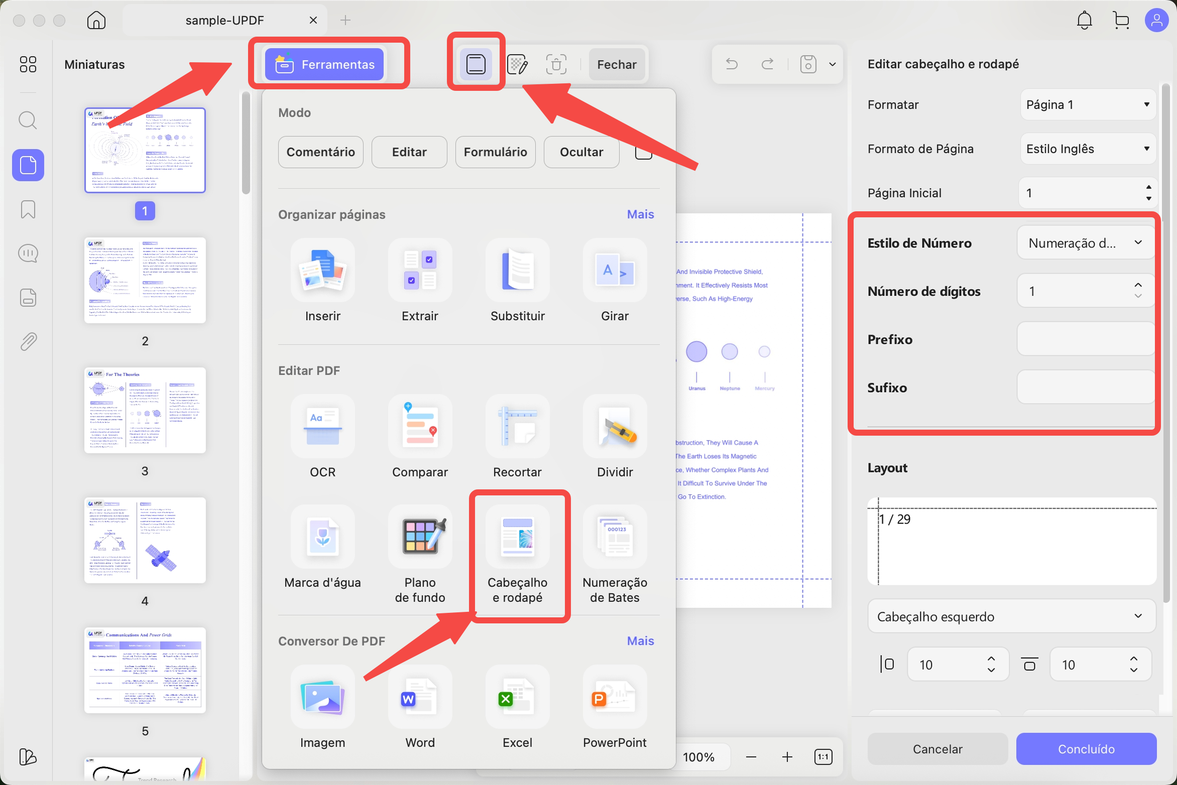 personalizar o total de páginas exibido no cabeçalho
