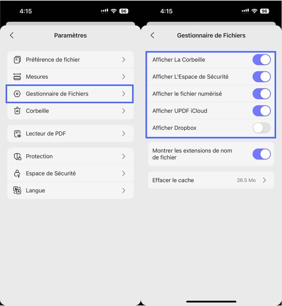 personnaliser la barre d’outils UPDF iOS