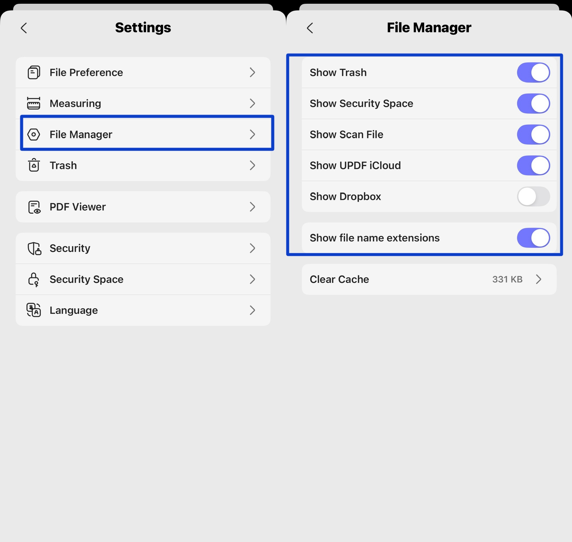 customize toolbar updf ios