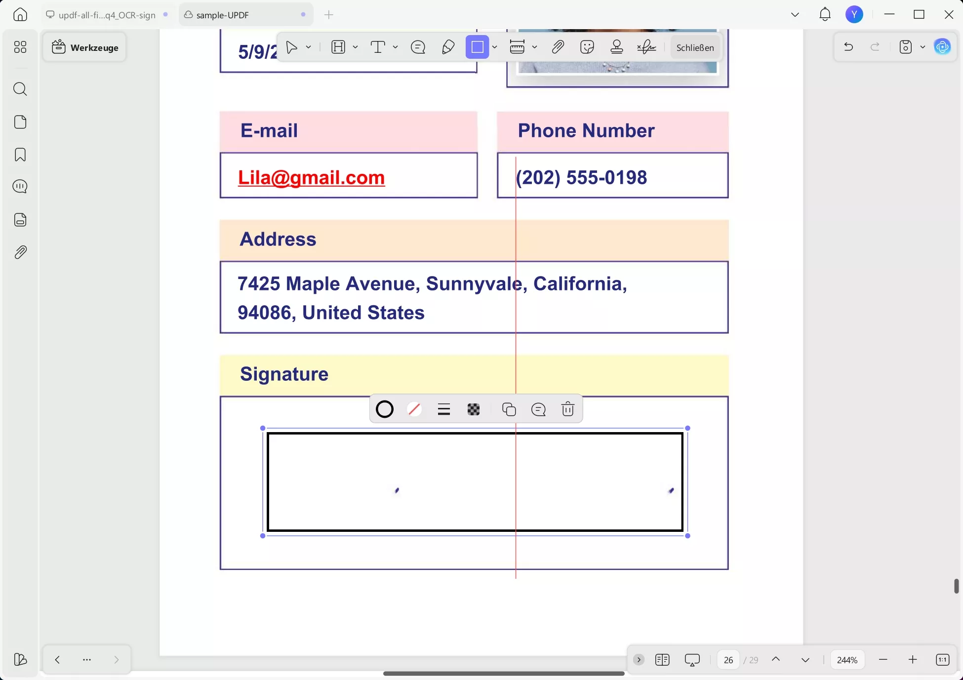 Ziehen Sie, um die Signatur abzudecken.