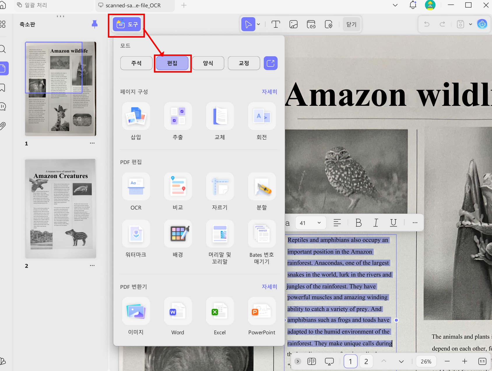 PDF OCR 텍스트 편집