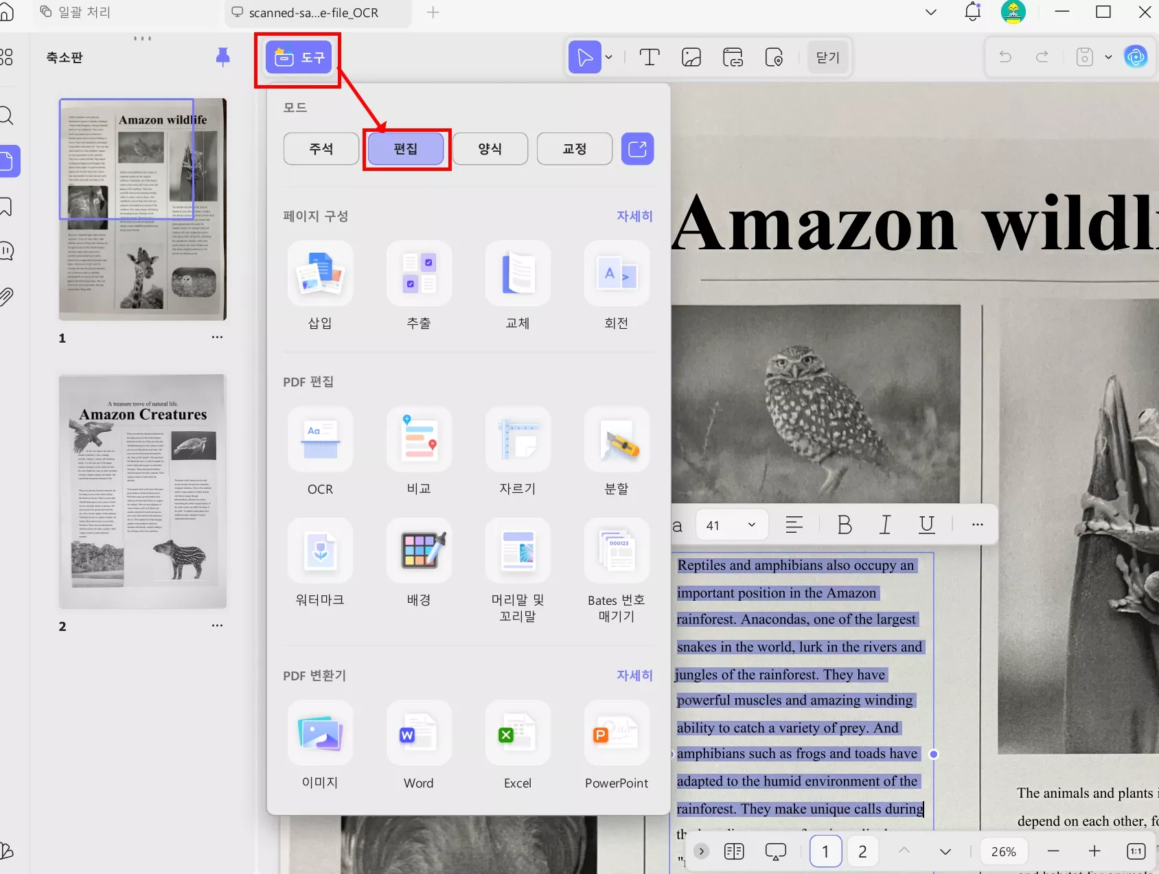 PDF OCR 텍스트 편집
