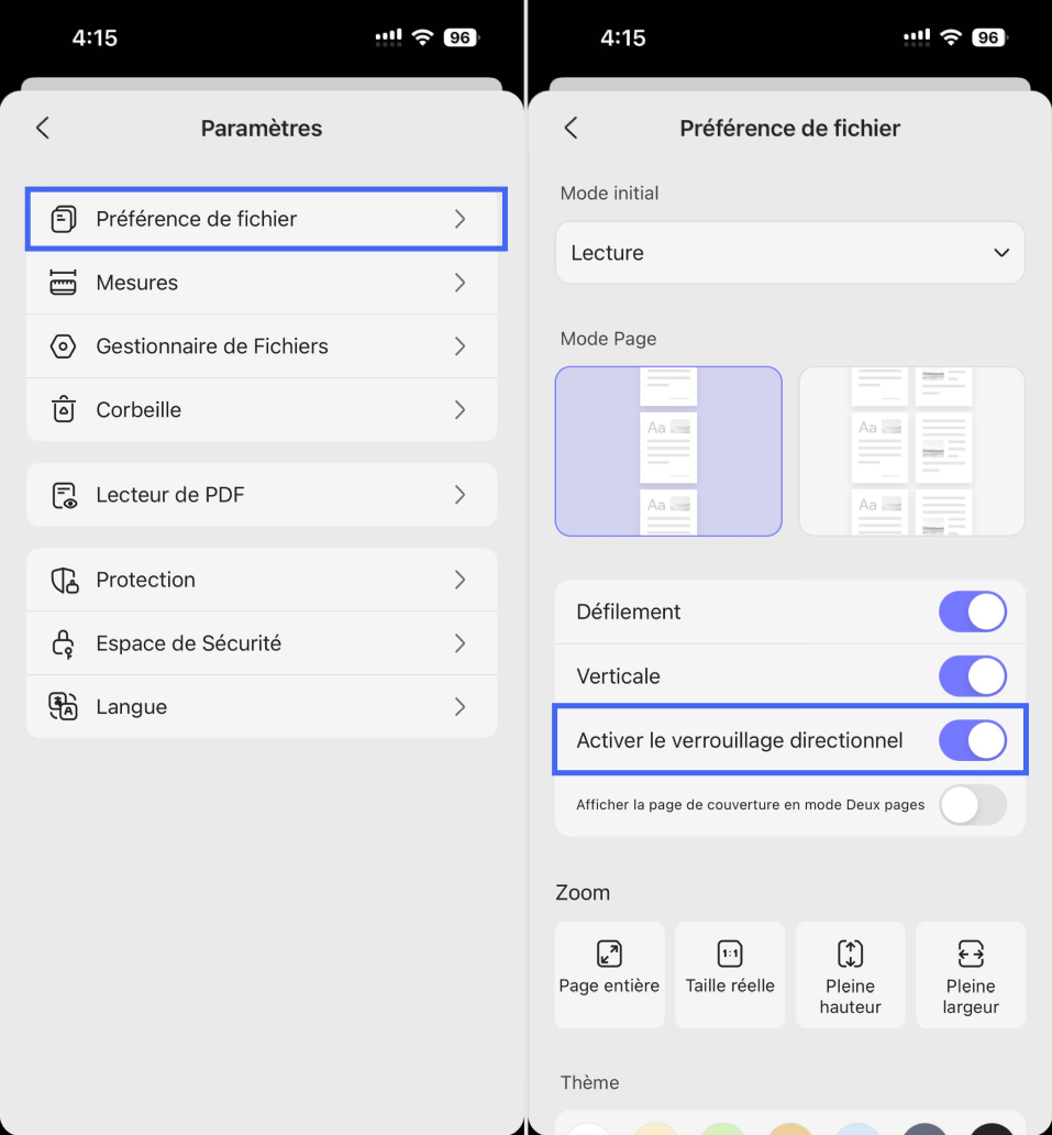 activer le verrouillage directionnel