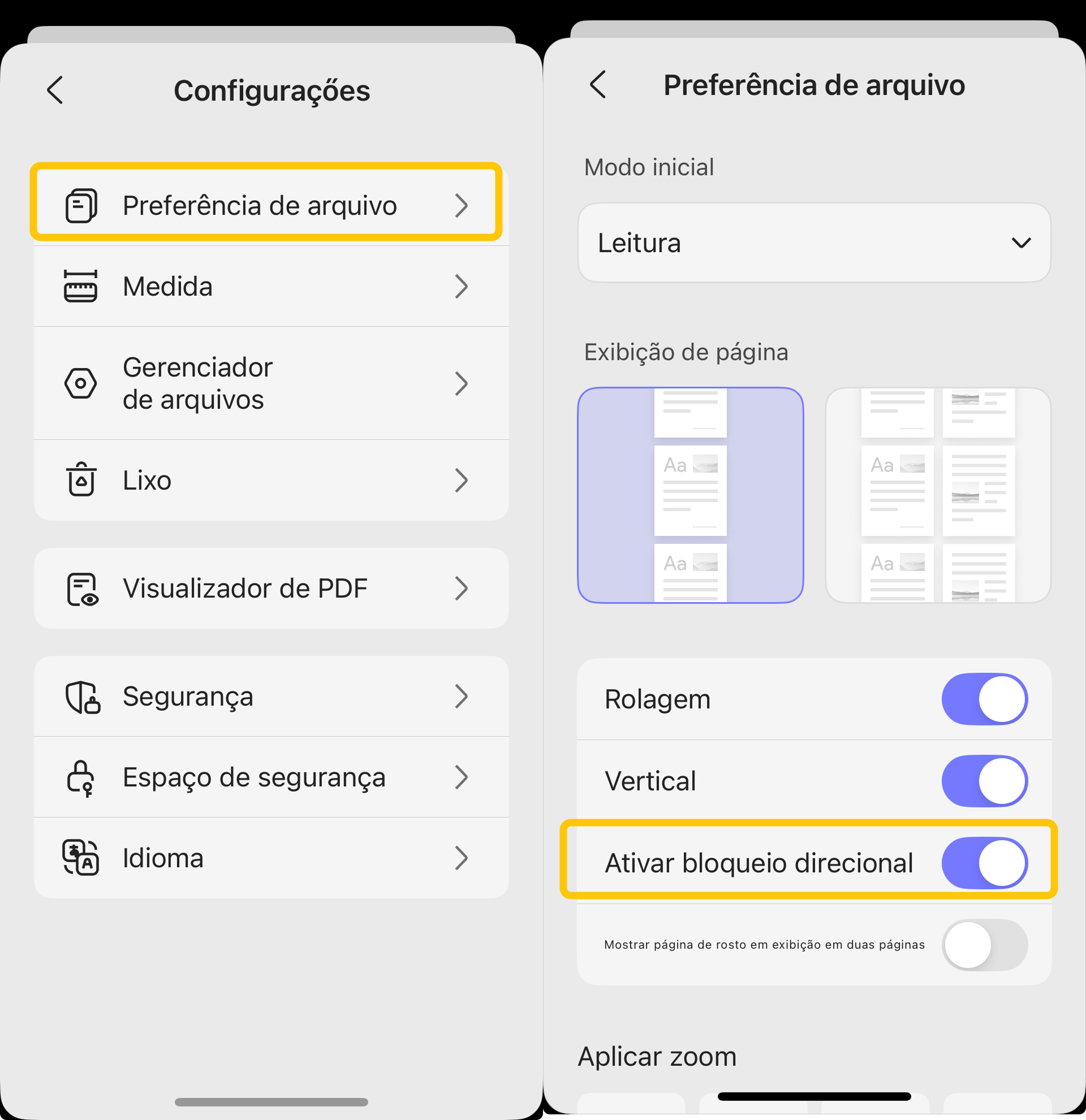 ativar bloqueio direcional