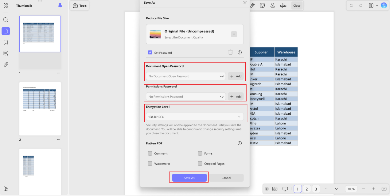 save encrypted pdf