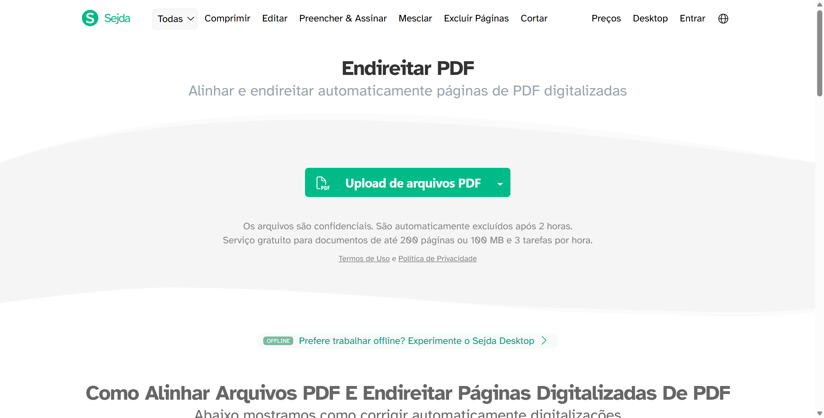endireitar pdf na sejda