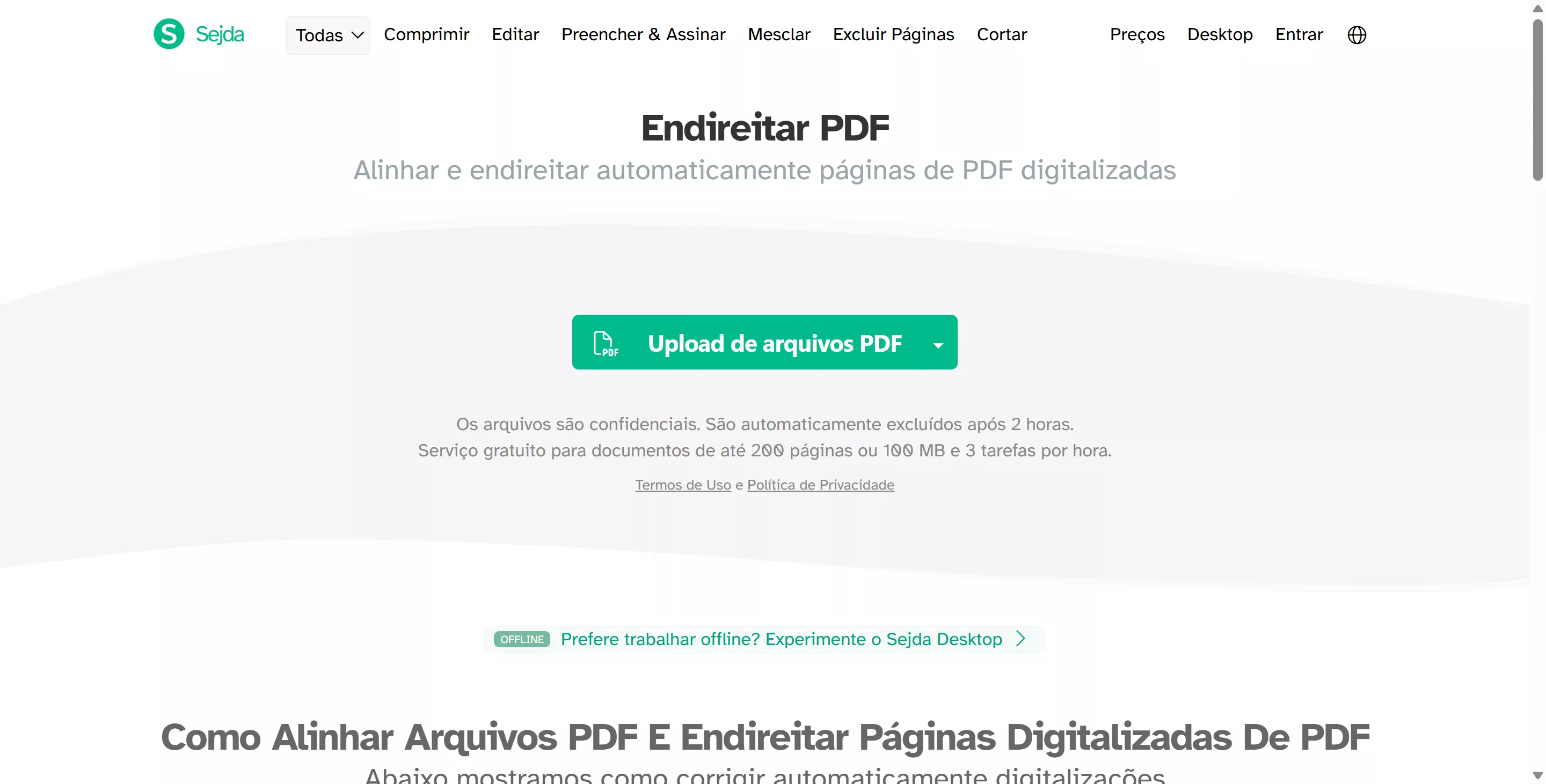 endireitar pdf na sejda