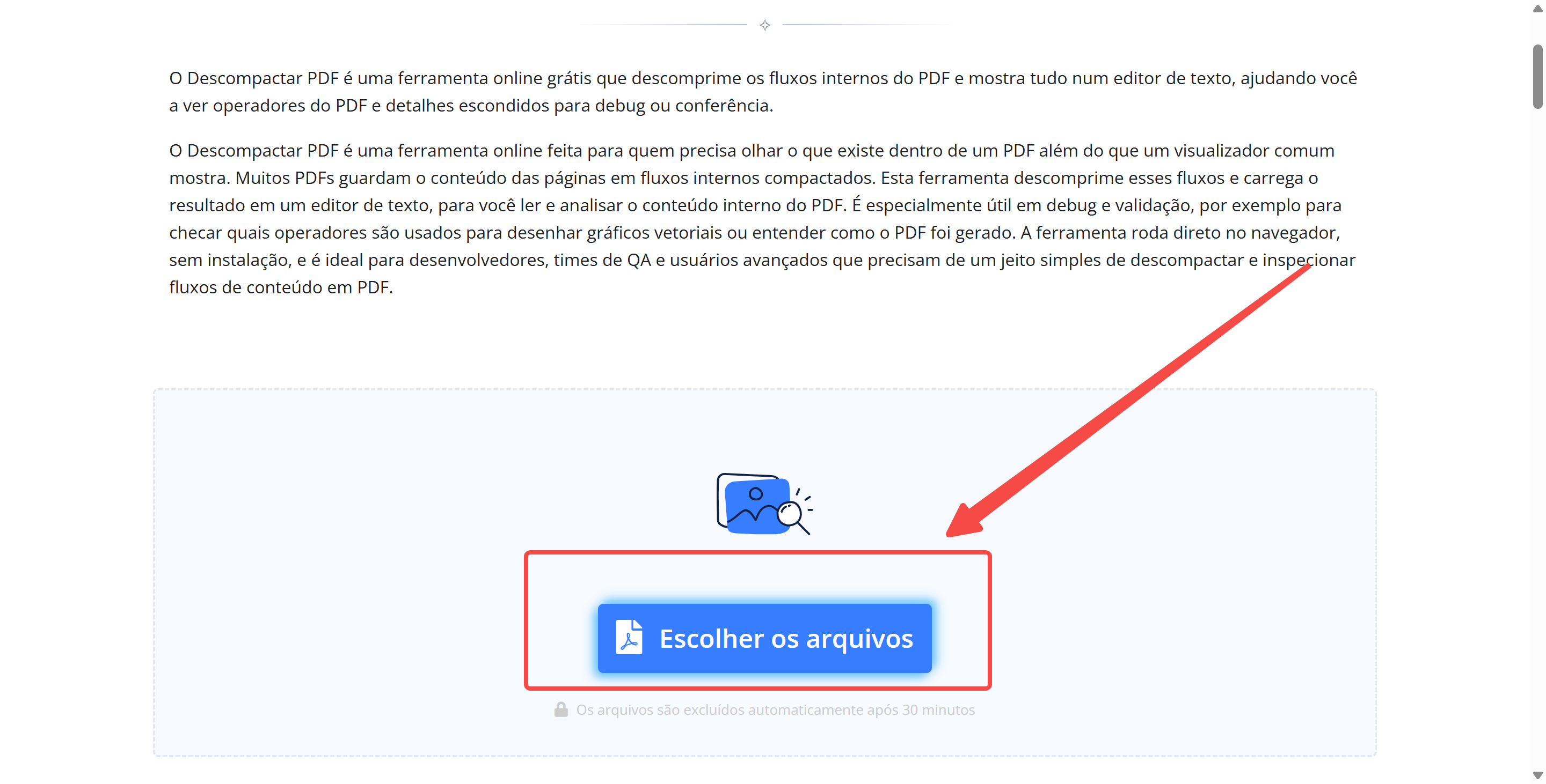 escolha o arquivo para descomprimir pdf com i2pdf