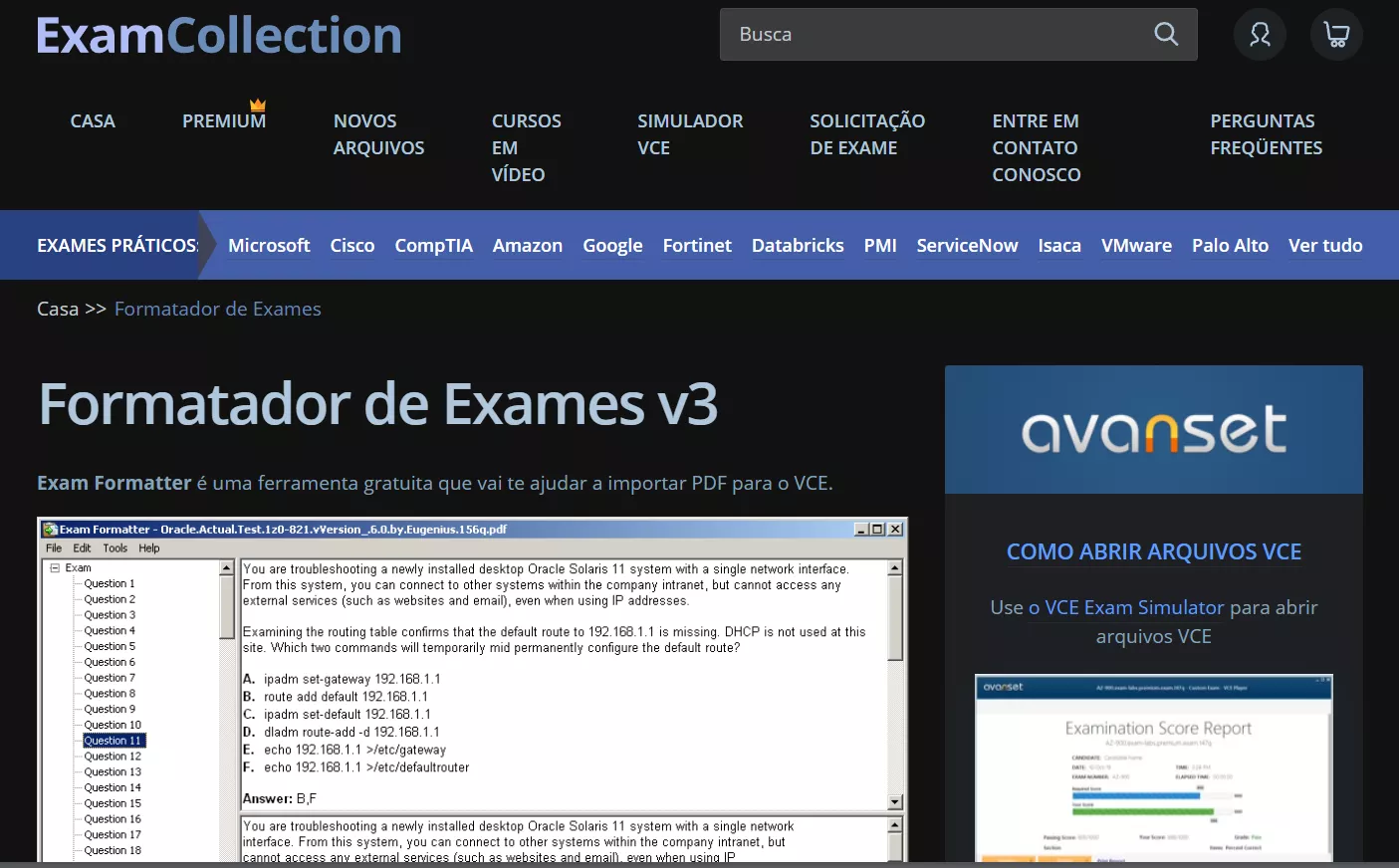 interface no formato de exame
