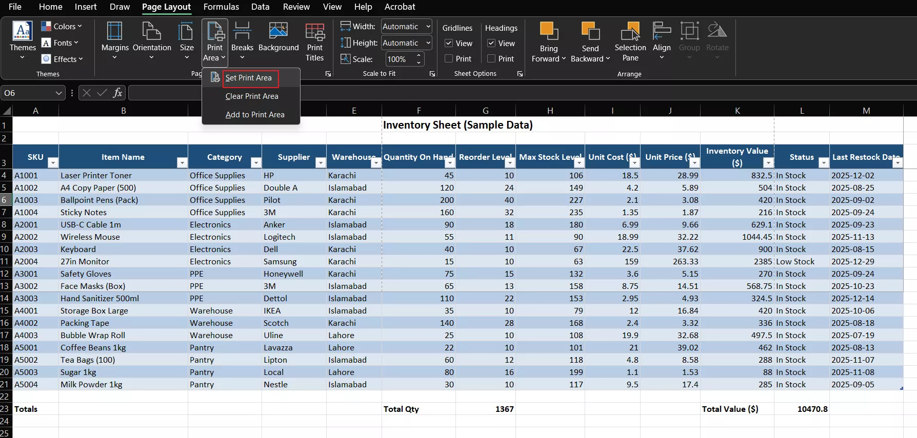 define the print area