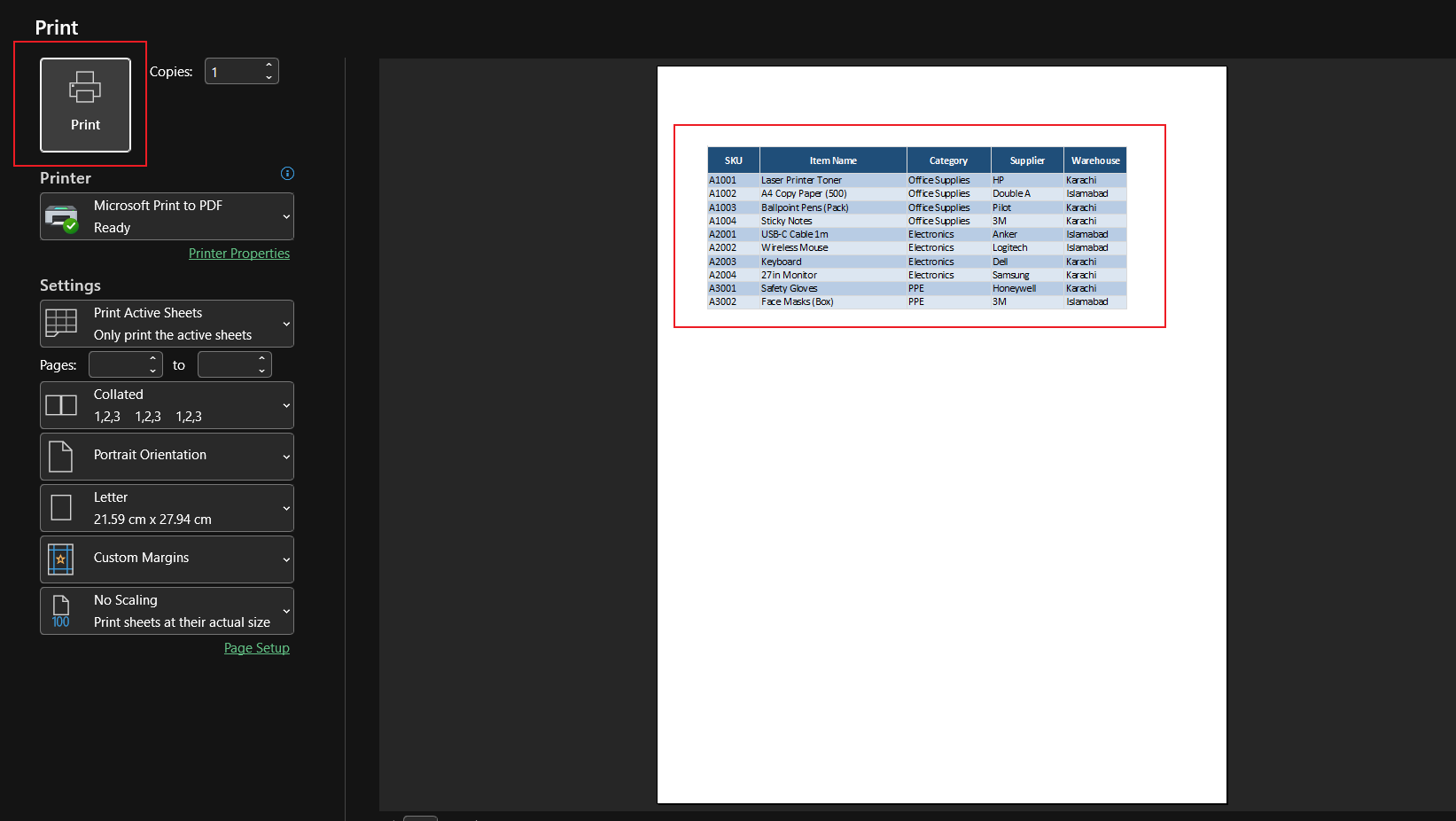 print or verify your print area