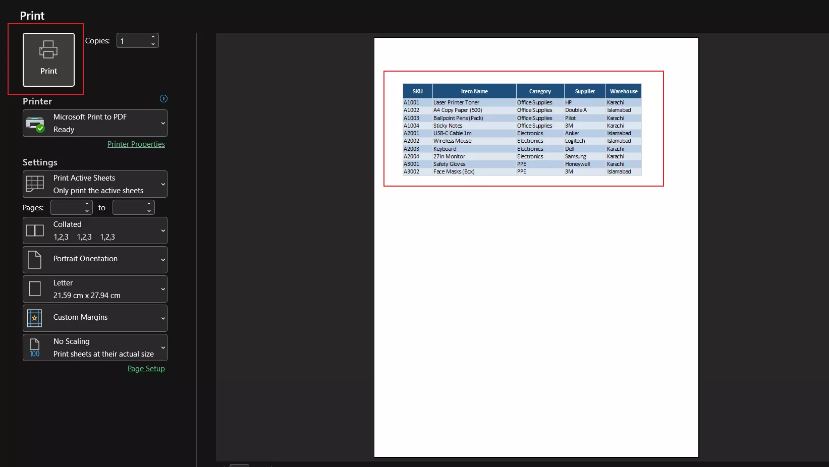 print or verify your print area