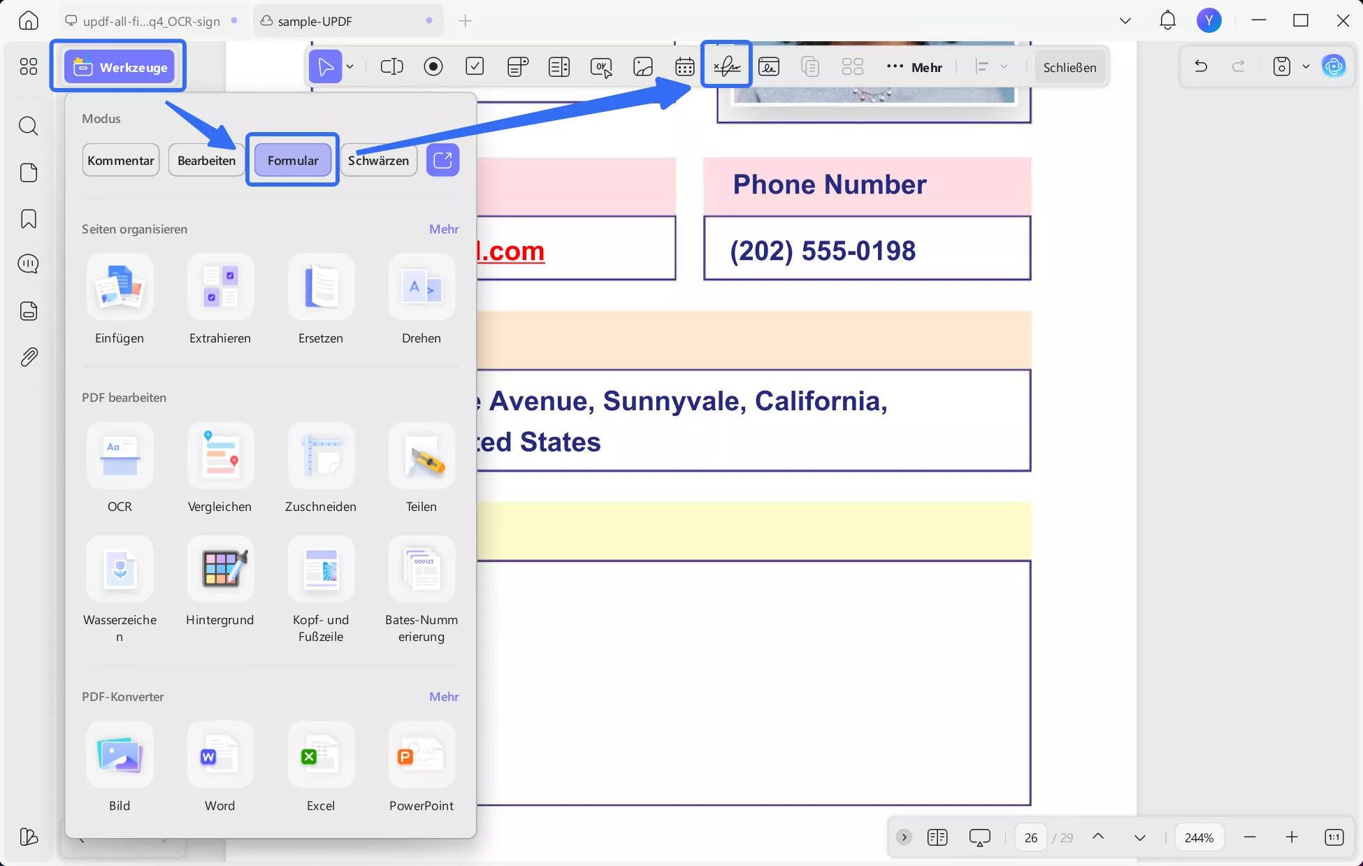 Formularmodus aufrufen
