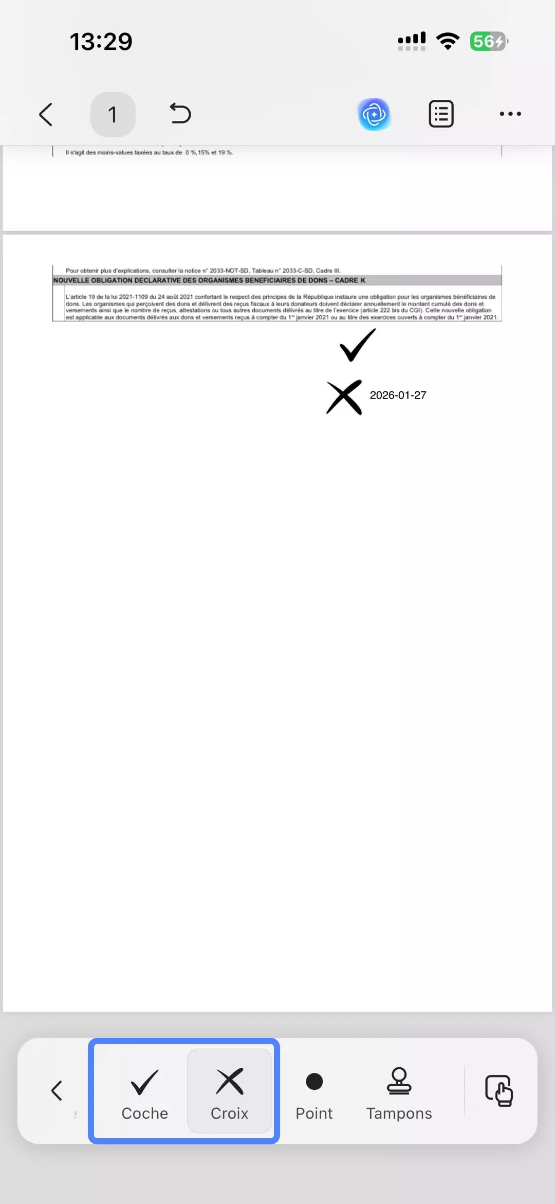 cocher ou croiser un champ.