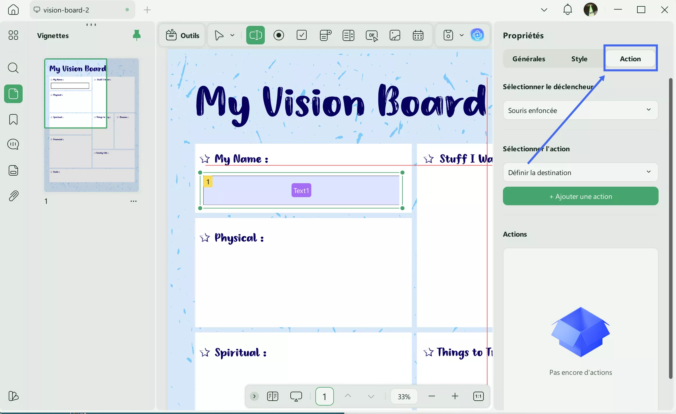 modifier les actions pour la zone de texte updf