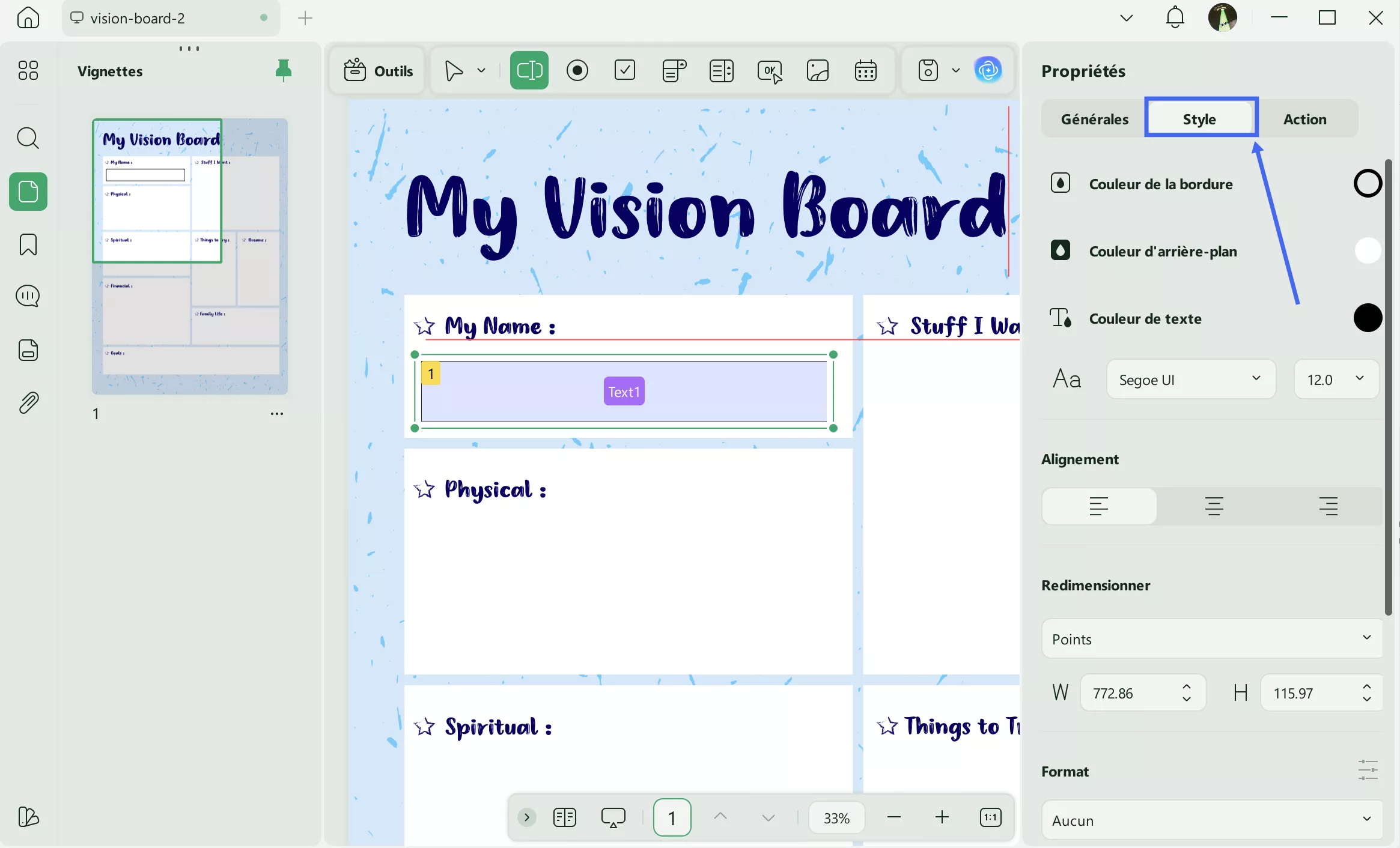 gérer le style de la zone de texte updf