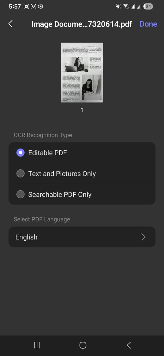 ocr options in updf mobile